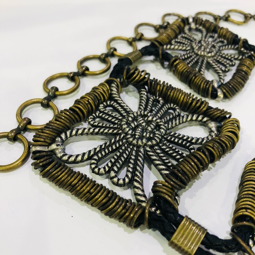 Chico’s | Mixed Metal and Braided Leather Chain Link  Belt
